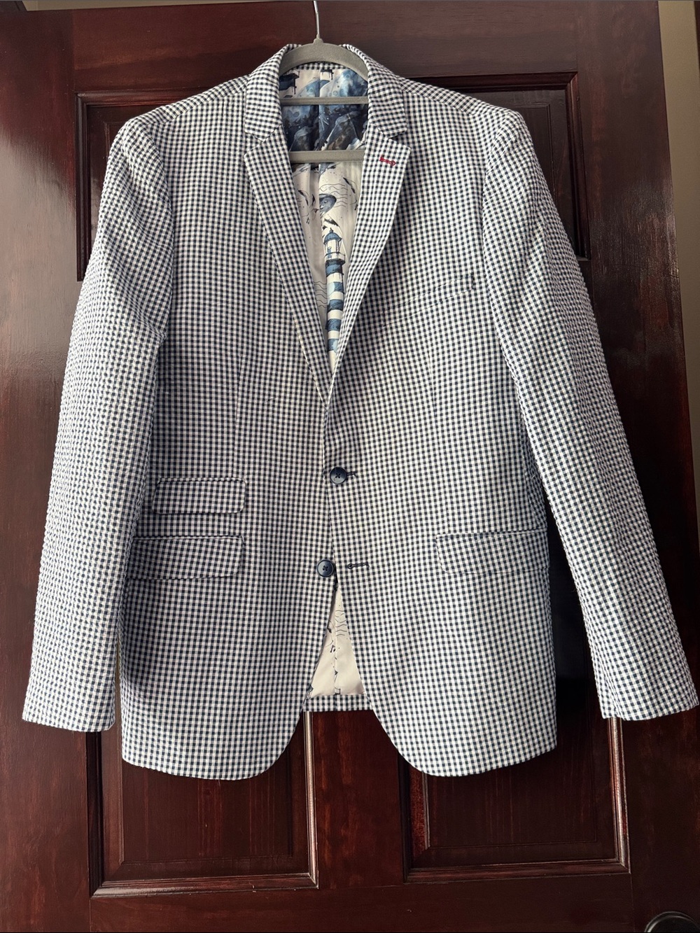 Paisley & Gray Navy and White Gingham Seer sucker Sport Coat
